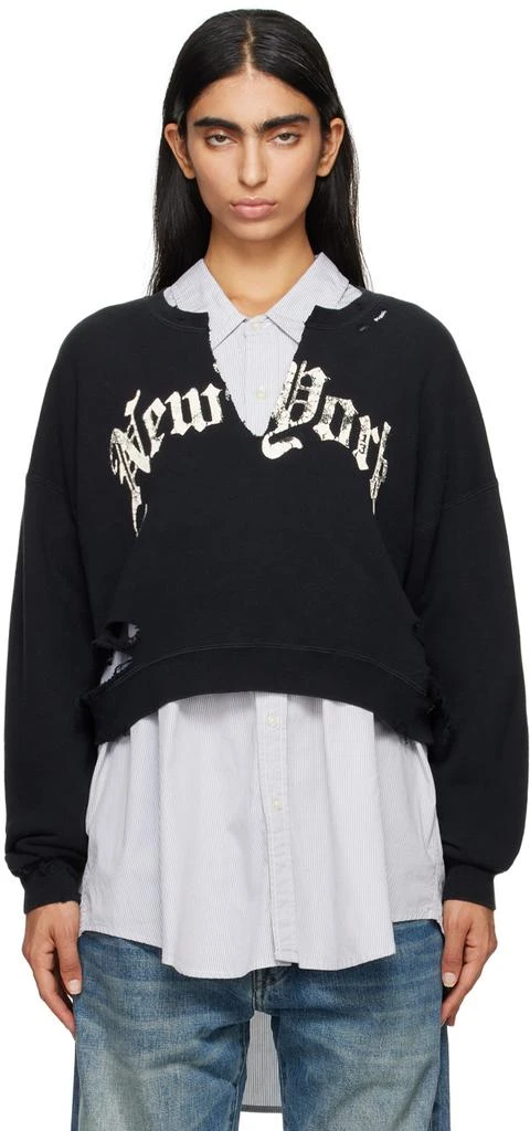 R13 Black 'New York' Cropped Sweatshirt 1