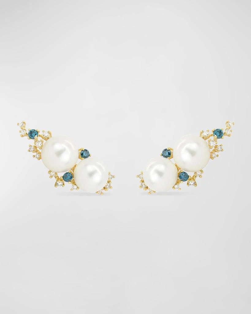 Stevie Wren Blue and White Diamond 14K Ear Climbers with Pearls 1