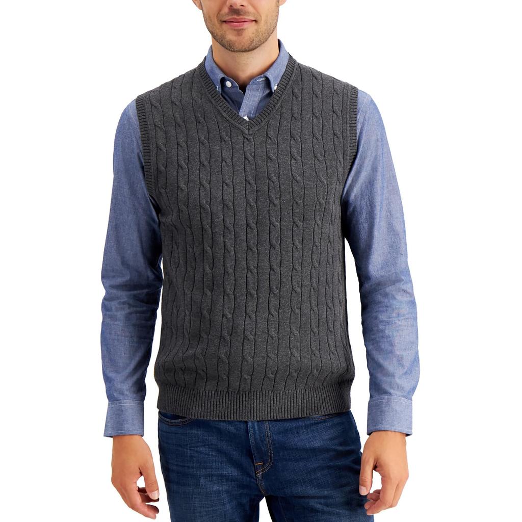Tasso Elba Mens Cable Knit V-Neck Sweater Vest
