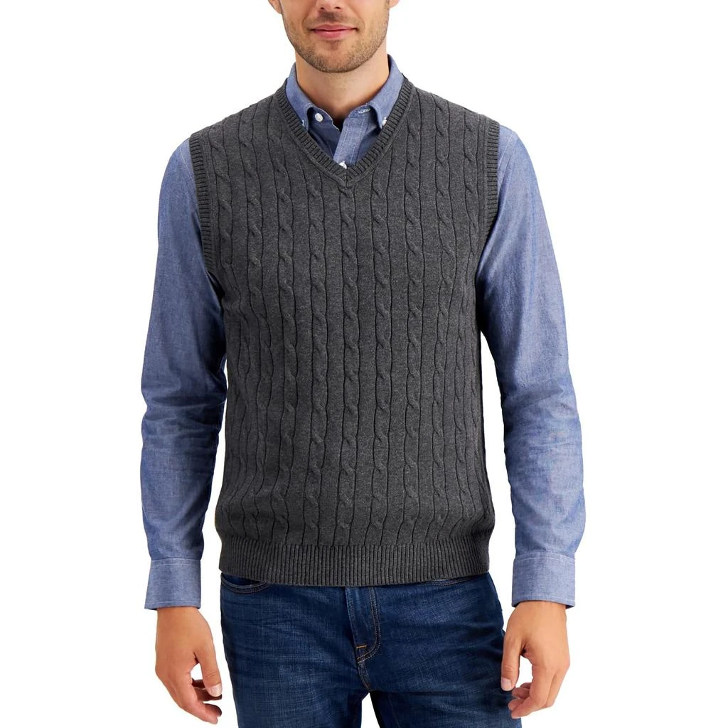 Tasso Elba Mens Cable Knit V-Neck Sweater Vest 2