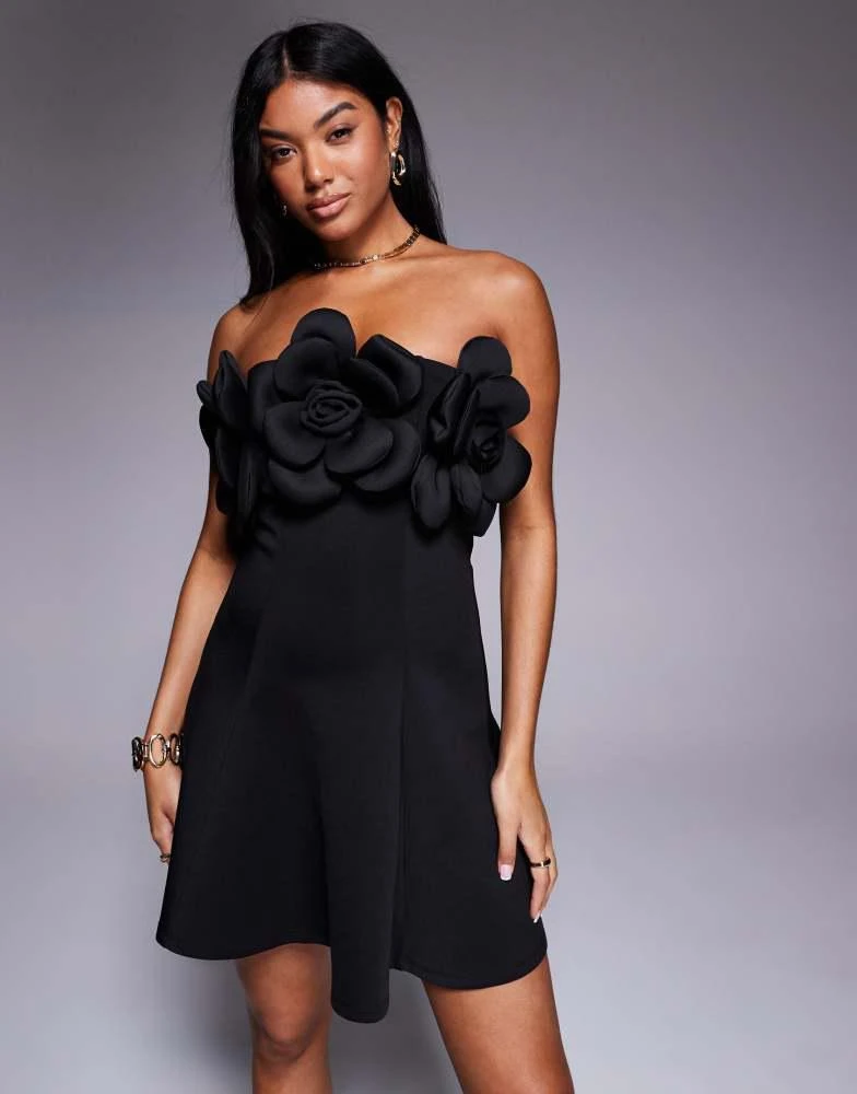 River Island River Island 3D floral bandeau mini dress in black