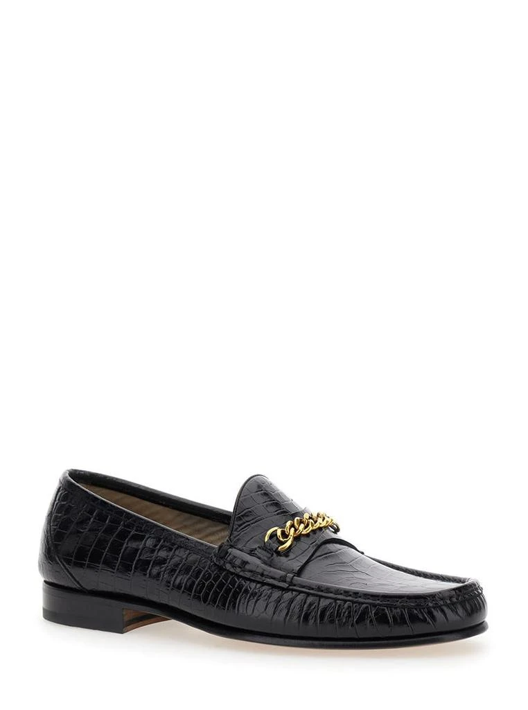 Tom Ford Black Slip-On Loafers With Chain Detail In Croco Effect Leather Man 2