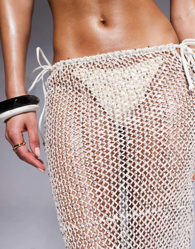 South Beach South Beach silver sequin cut out beach maxi skirt in cream 2