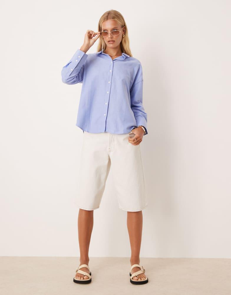Brave Soul Brave Soul Cotton blend relaxed long sleeve shirt in blue