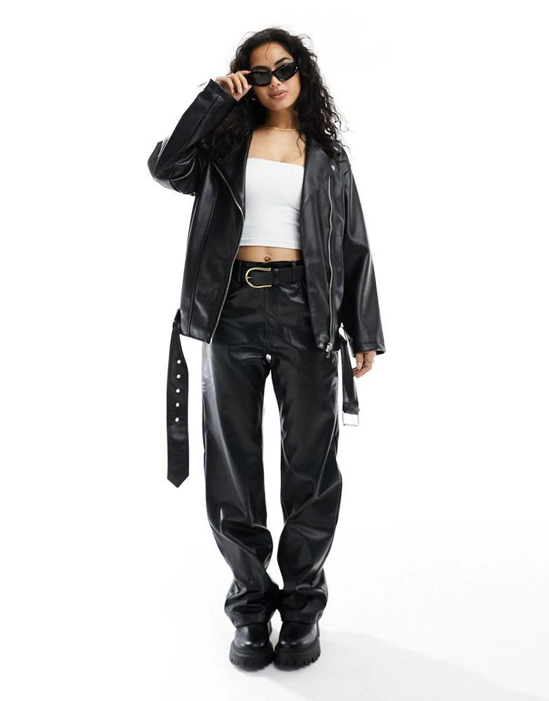 ASOS ASOS DESIGN longline oversized faux leather biker jacket in black 2