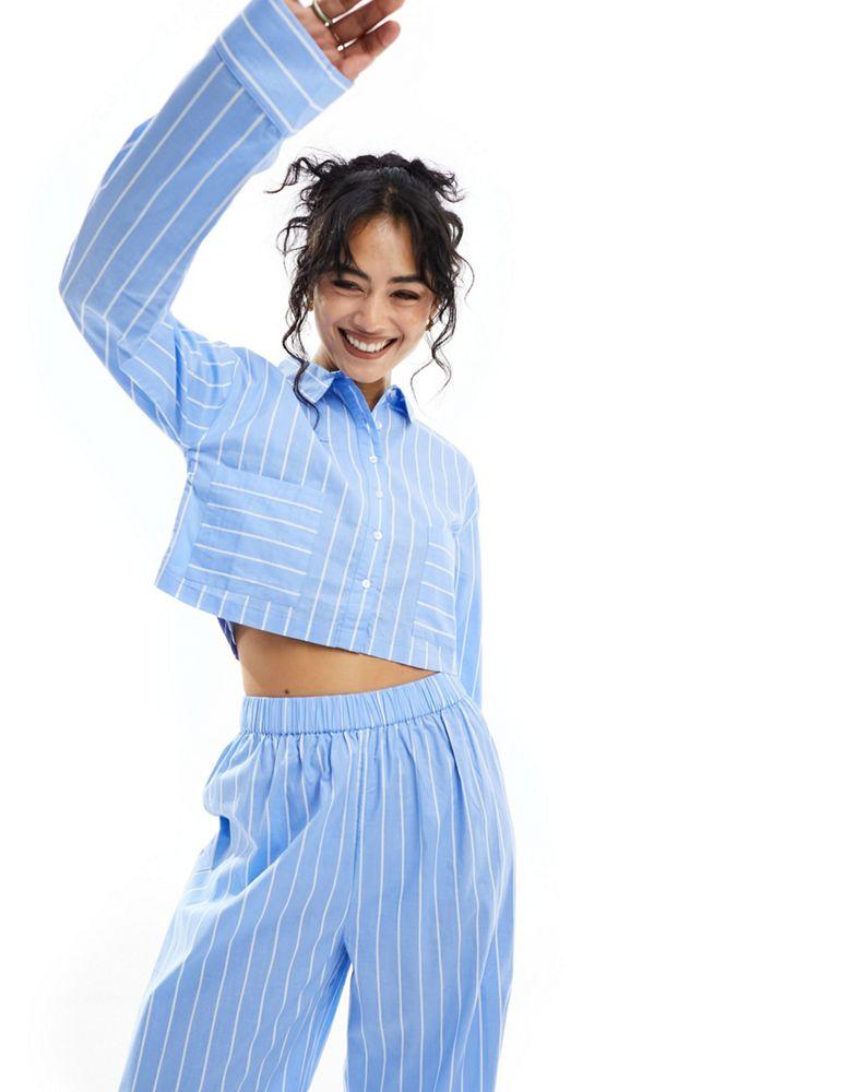 Luna Luna oversized cropped pyjama shirt co ord in blue stripe