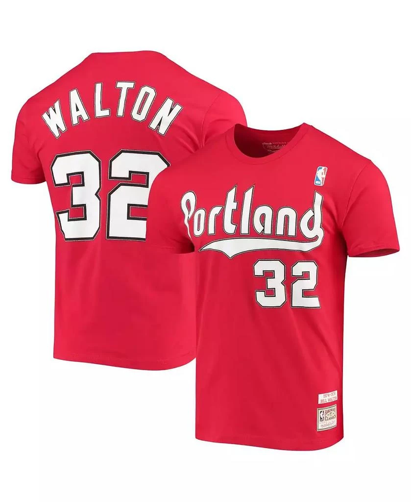 Mitchell & Ness Men's Bill Walton Red Portland Trail Blazers Hardwood Classics Player Name and Number T-shirt 2