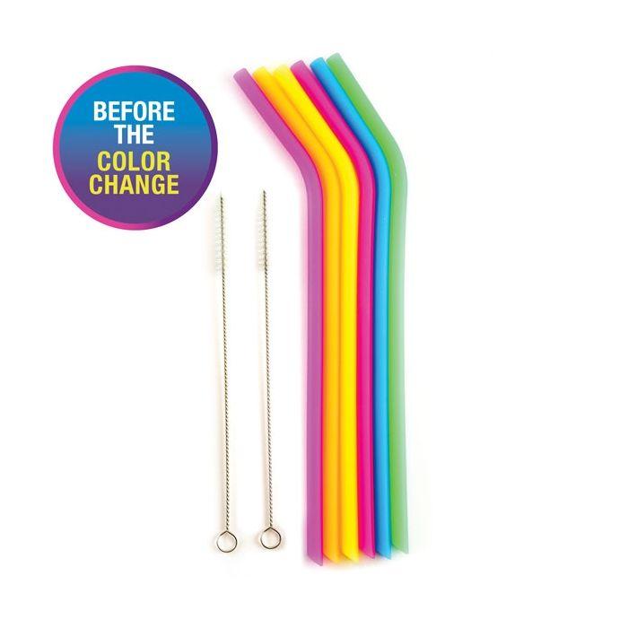 Norpro Silicone Reusable Color Changing Straws with Cleaning Brush, Set of 6