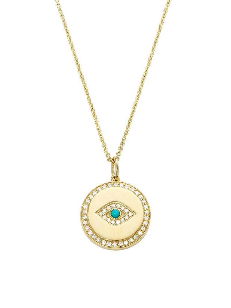 Sydney Evan 14K Yellow Gold, Diamond, & Turquoise Evil-Eye Medallion Necklace 1
