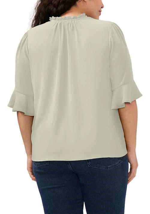 CeCe Plus Size Elbow Sleeve Shirred Ruffle Blouse 2