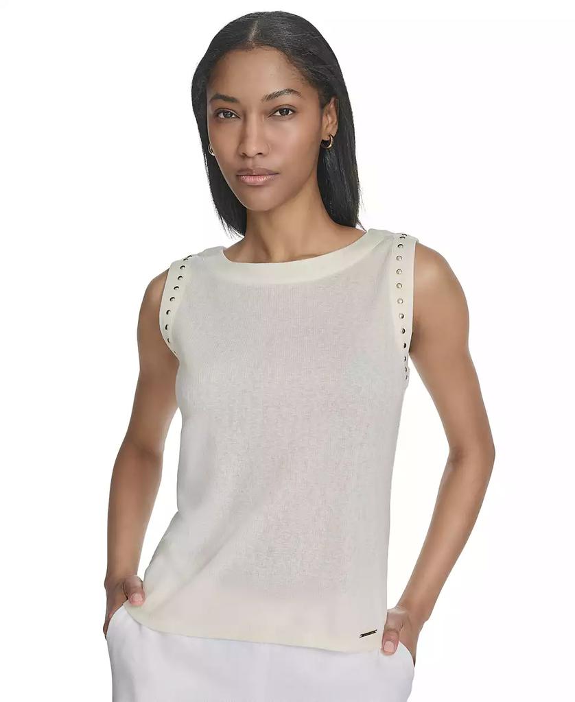 HALSTON Women's Rhinestone-Armhole Round-Neck Top
