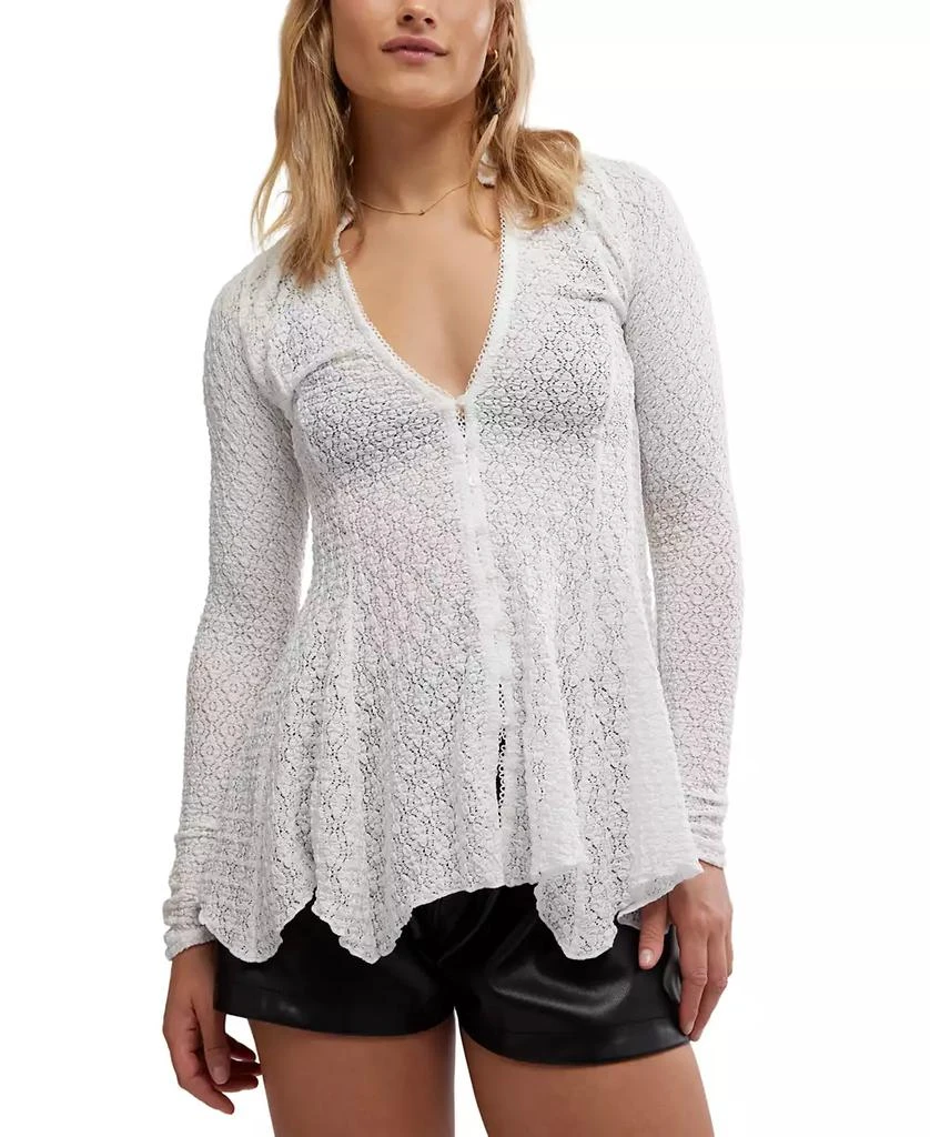 Free People Women's Janey Lace Button-Front Handkerchief-Hem Top 1