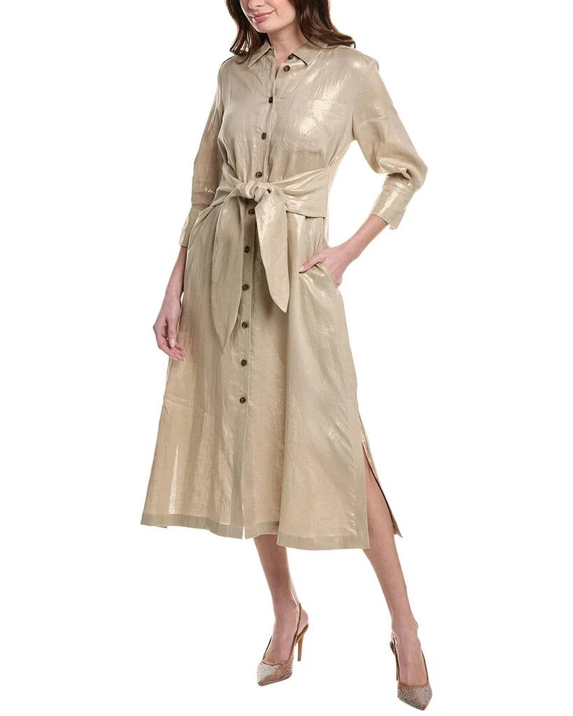 knee length dresses for ladies PART 1/2) Ref Balia Linen Midi Dress in Slate Check | Angelic Blue
