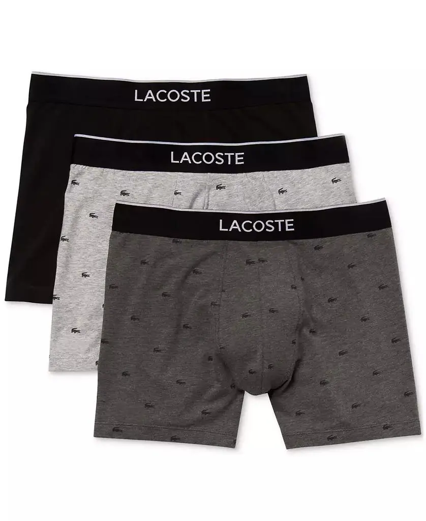Lacoste Men's Cotton Stretch Mini-Crocodile Boxer Briefs, 3-Pack