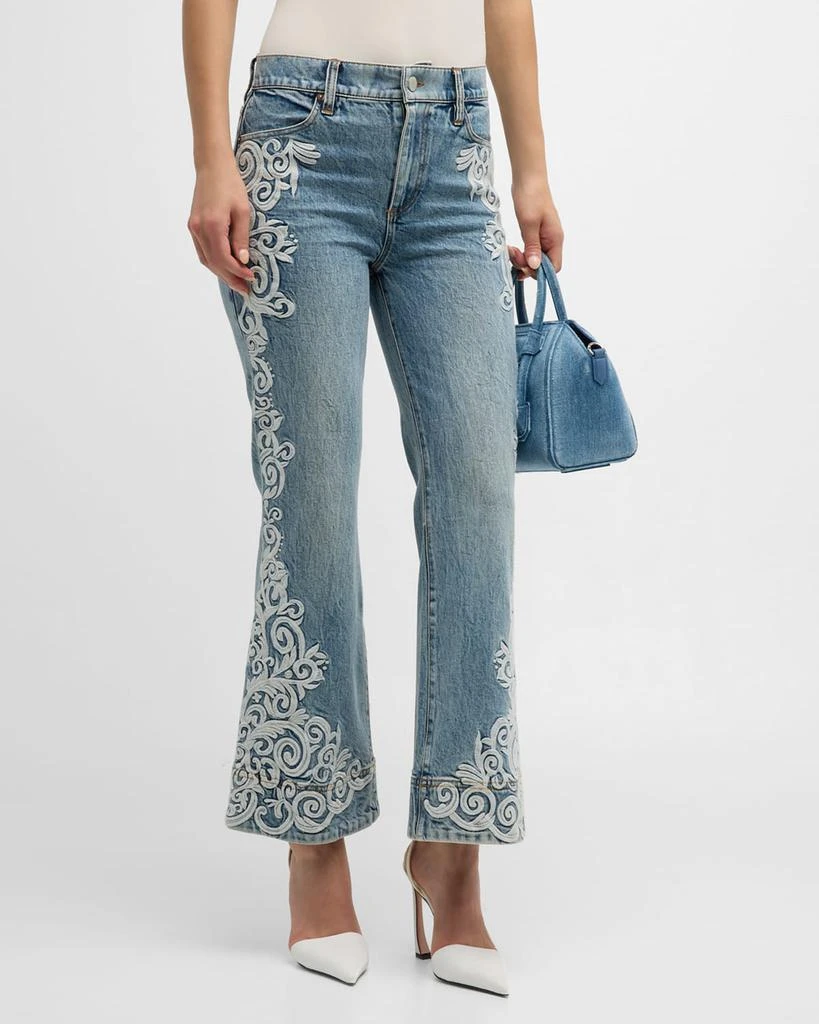 Alice + Olivia Beautiful Embroidered Cropped Bootcut Jeans 2