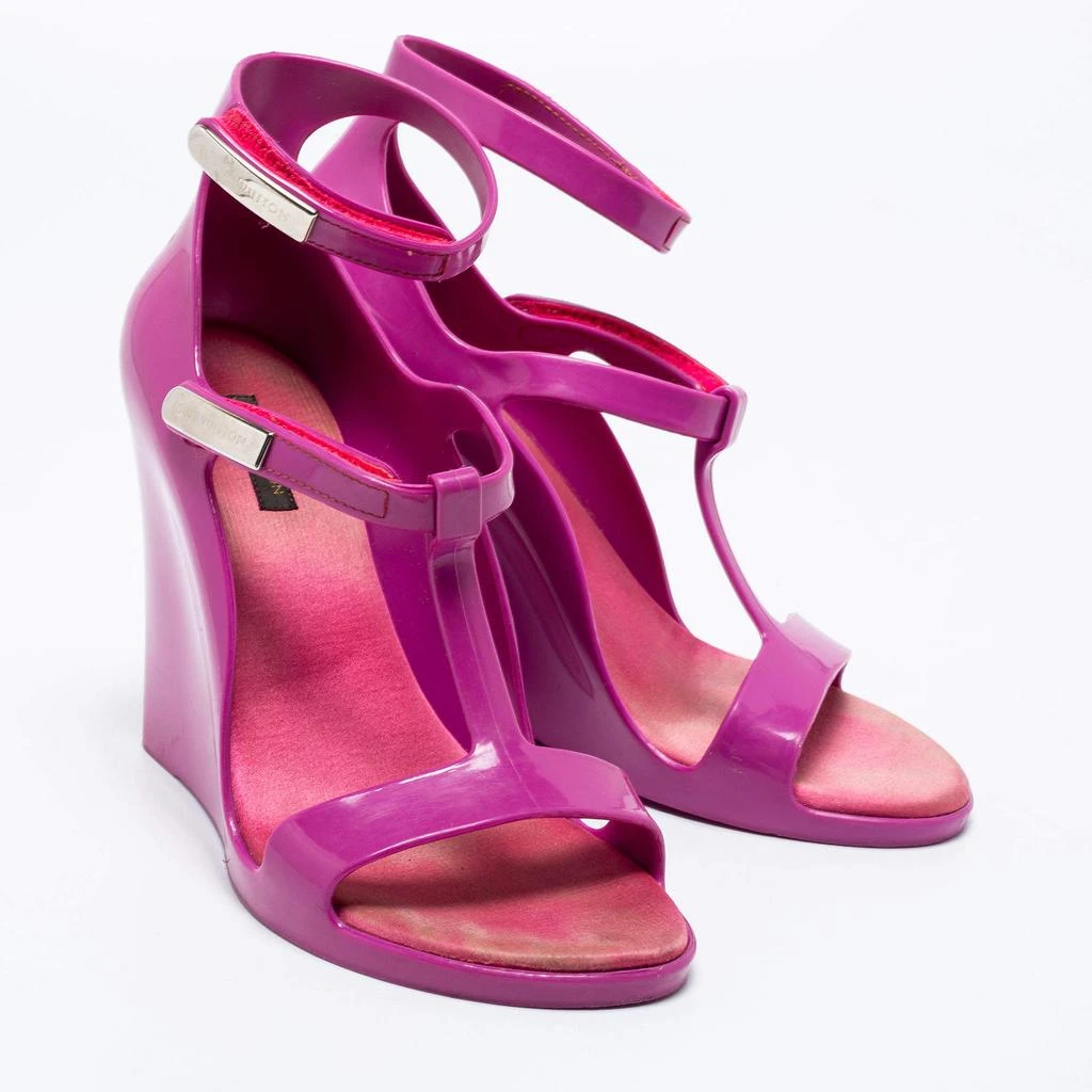 Louis Vuitton Louis Vuitton Purple Rubber Ankle-Strap Wedge Sandals Size 37 4
