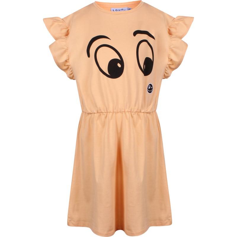 Loud Apparel Cotton jersey dress with eyes print in peach