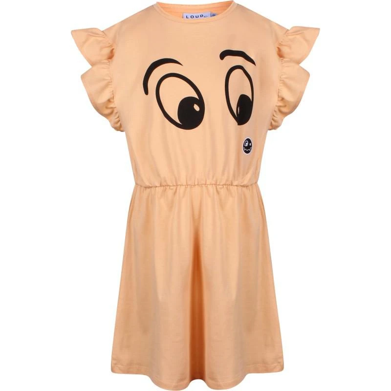 Loud Apparel Cotton jersey dress with eyes print in peach 1