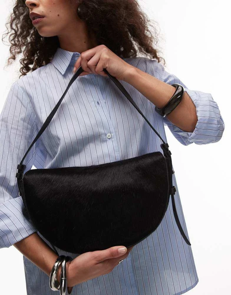Topshop Topshop Sunday real leather shoulder bag in black pony 4