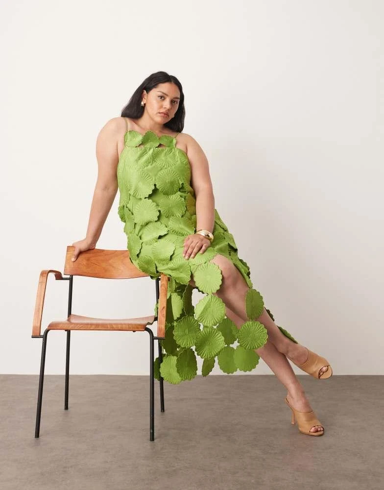knee length dresses for ladies Inès lace floral embroidered cut-out midi dress in Green main image 1