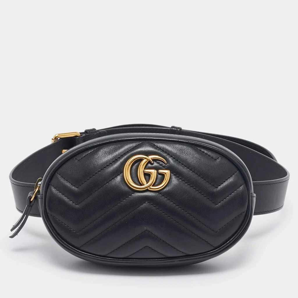 Gucci Gucci Black Matelassé Leather Mini GG Marmont Belt Bag 1