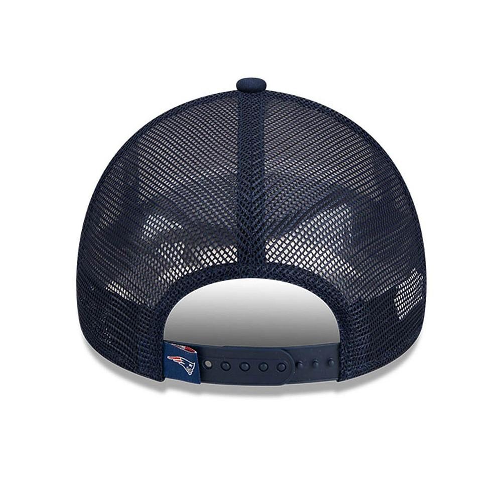 New Era Men's White/Navy New England Patriots Stacked A-Frame Trucker 9FORTY Adjustable Hat