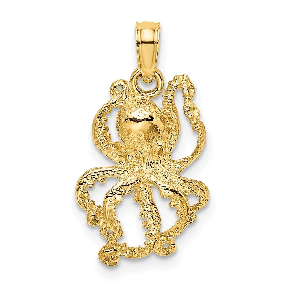 Diamond2Deal 10k Yellow Gold 2-D Textured Octopus Charm Pendant 1