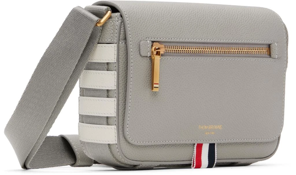 Thom Browne Gray 4-Bar Pebble Grain Small Reporter Bag 2