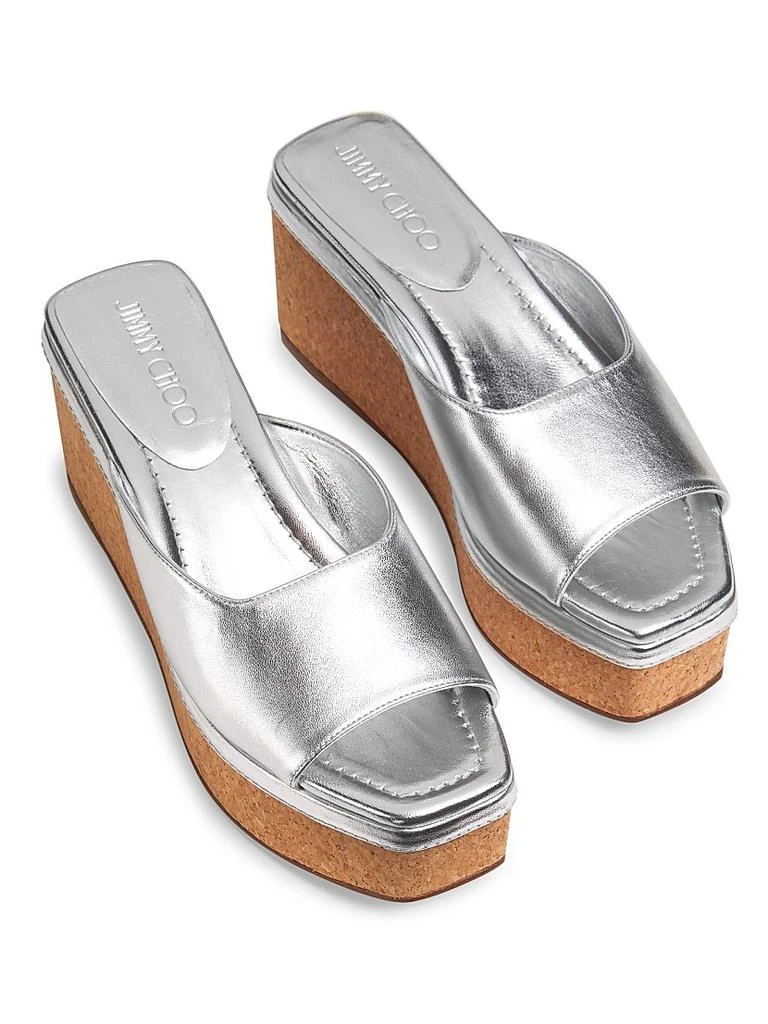 Jimmy Choo Seon 70MM Metallic Leather Wedge Sandals 4