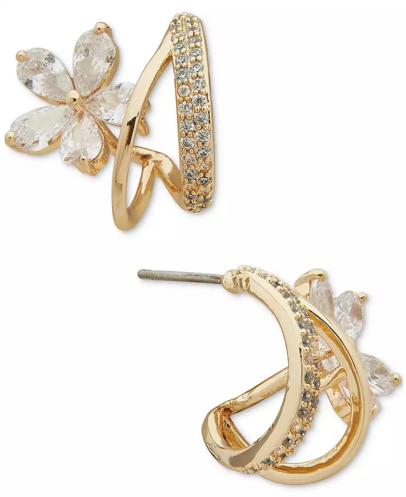 Lonna & Lilly Gold-Tone Crystal Flower Small Hoop Earrings, .58" 4