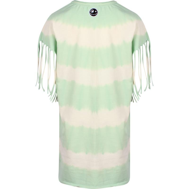 Loud Apparel Tie dye cotton jersey dress with eyes print in green and cream
