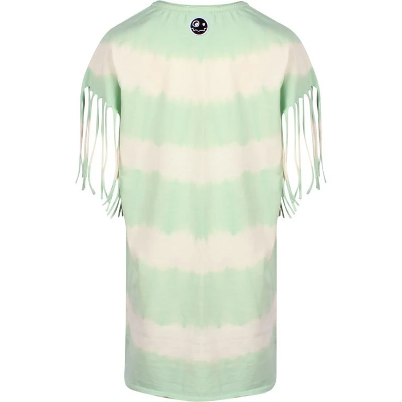 Loud Apparel Tie dye cotton jersey dress with eyes print in green and cream 2