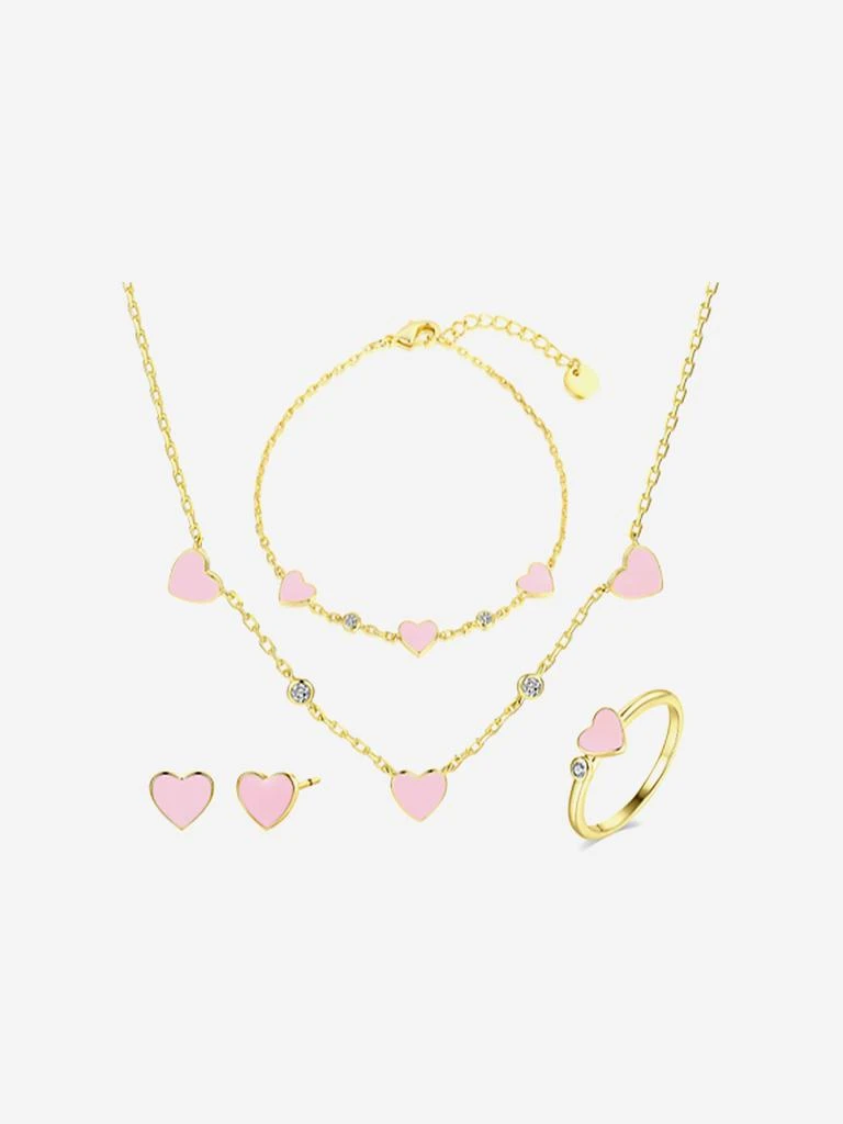 Secret Spoils Secret Spoils Girls Pink Heart 5 Piece Jewellery Set in Gold (40cm)