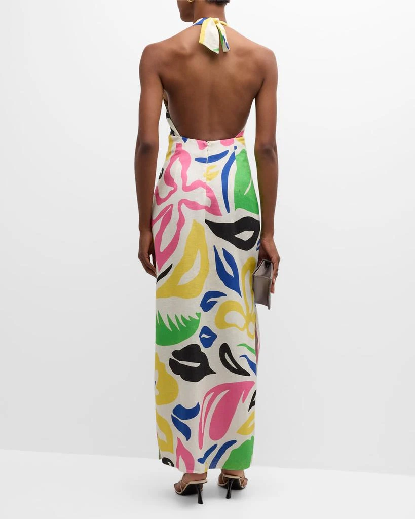 Cala de la Cruz Eli Floral Linen Long Backless Halter Dress 3