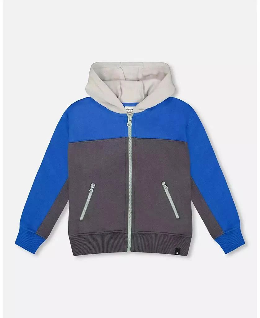 Deux par Deux Baby Boy Color Blocked Zip Front Fleece Hoodie Dark Gray - Baby