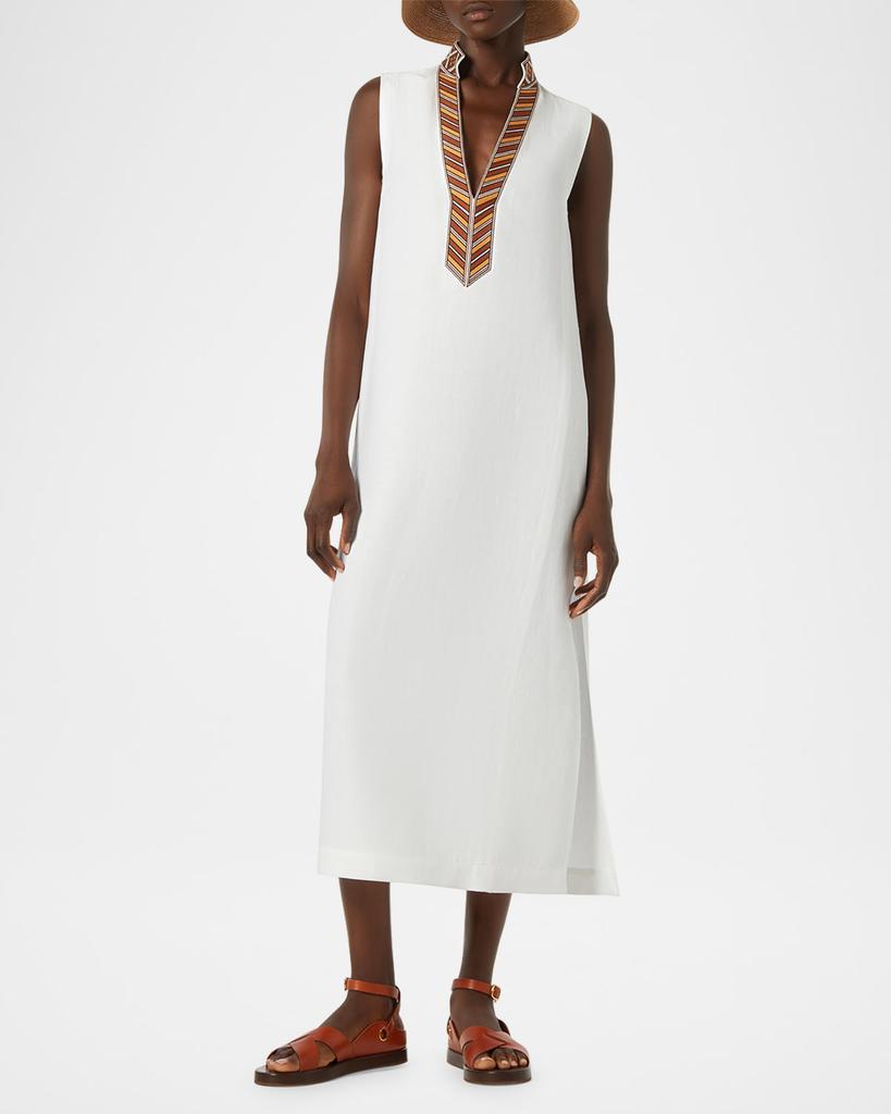 Loro Piana Abril Suitcase Stripe Embroidered Sleeveless Midi Dress