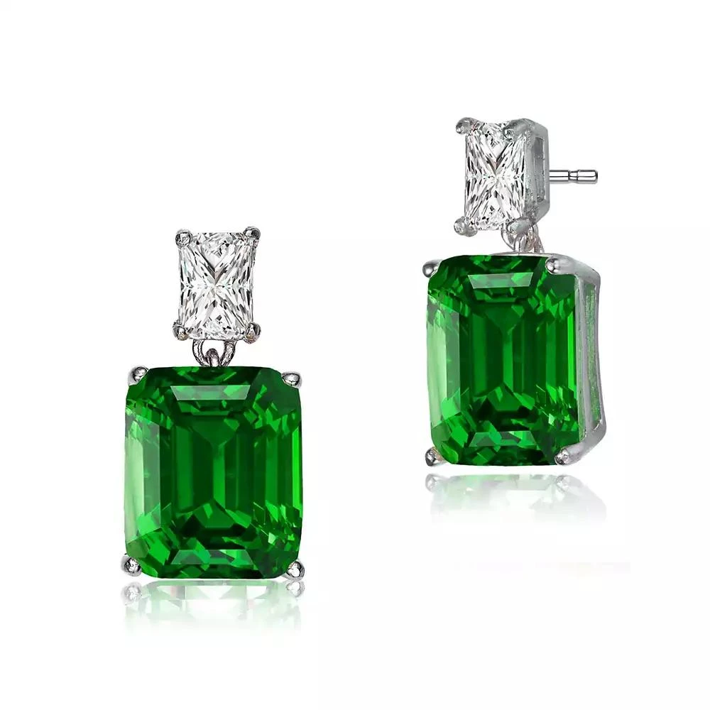 Rachel Glauber Women
s White Gold Plated Colored CZ Drop Earrings