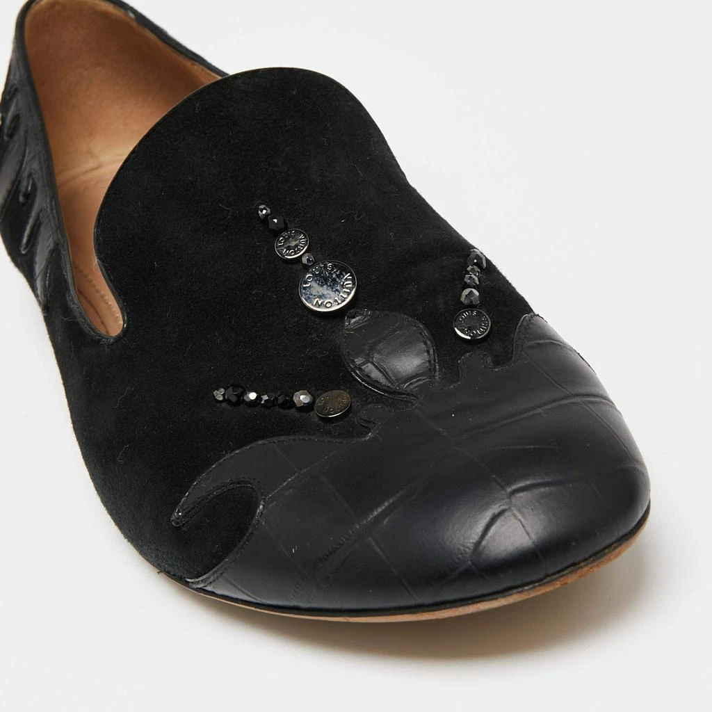 Louis Vuitton Louis Vuitton Black Beaded Suede And Crocodile Cap Toe Smoking Slippers Size 38 7