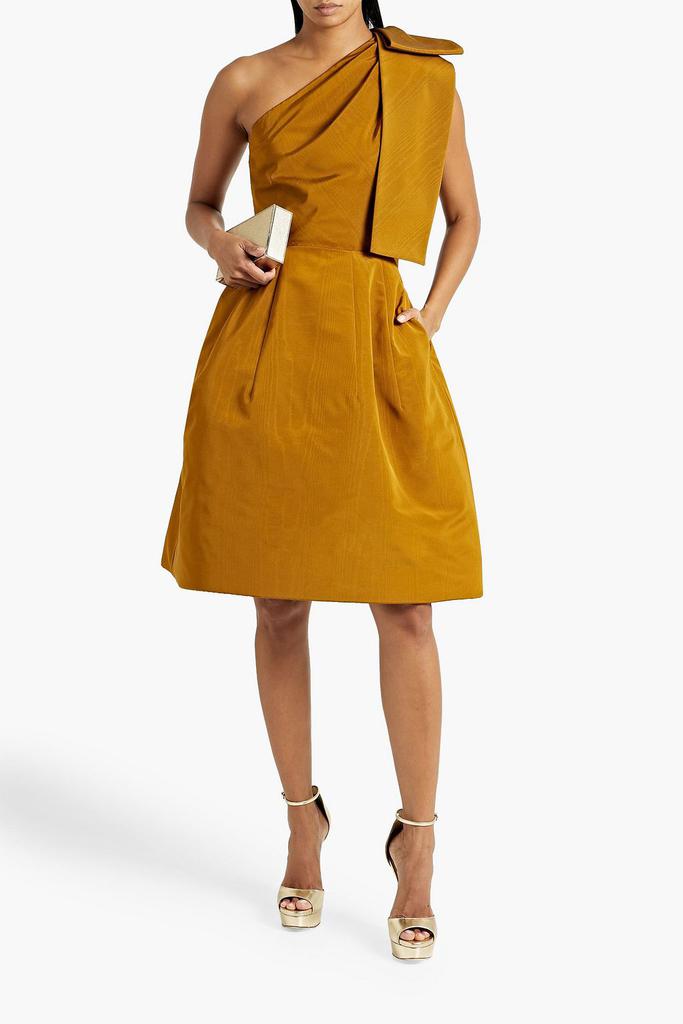 Oscar de la Renta One-shoulder bow-detailed cotton-blend moire dress