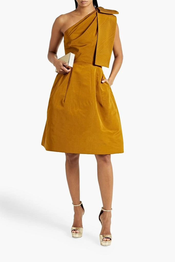 Oscar de la Renta One-shoulder bow-detailed cotton-blend moire dress 2