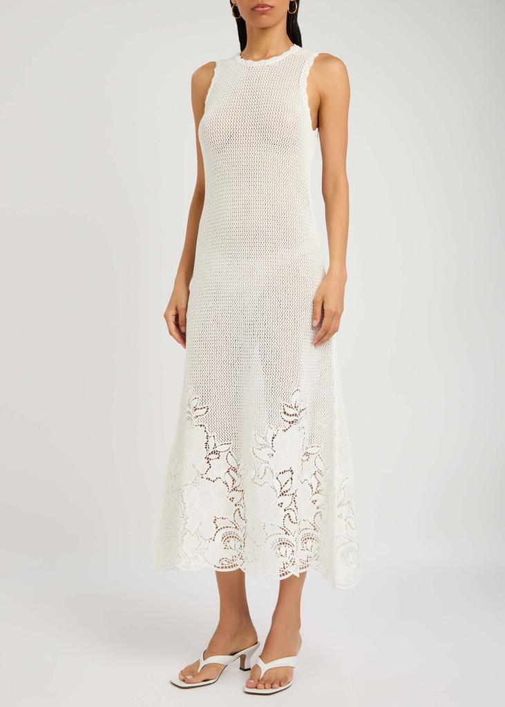 Erdem Floral-embroidered open-knit midi dress