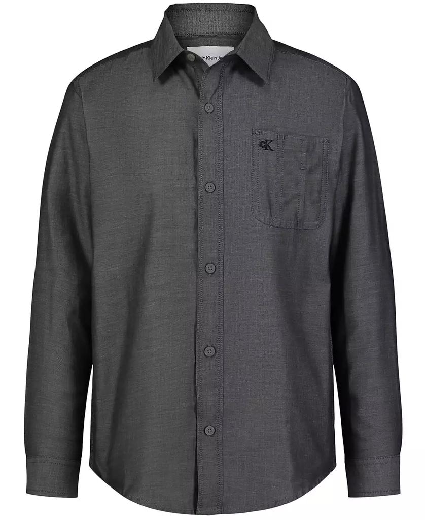 Calvin Klein Big Boys Solid Herringbone Long Sleeve Shirt