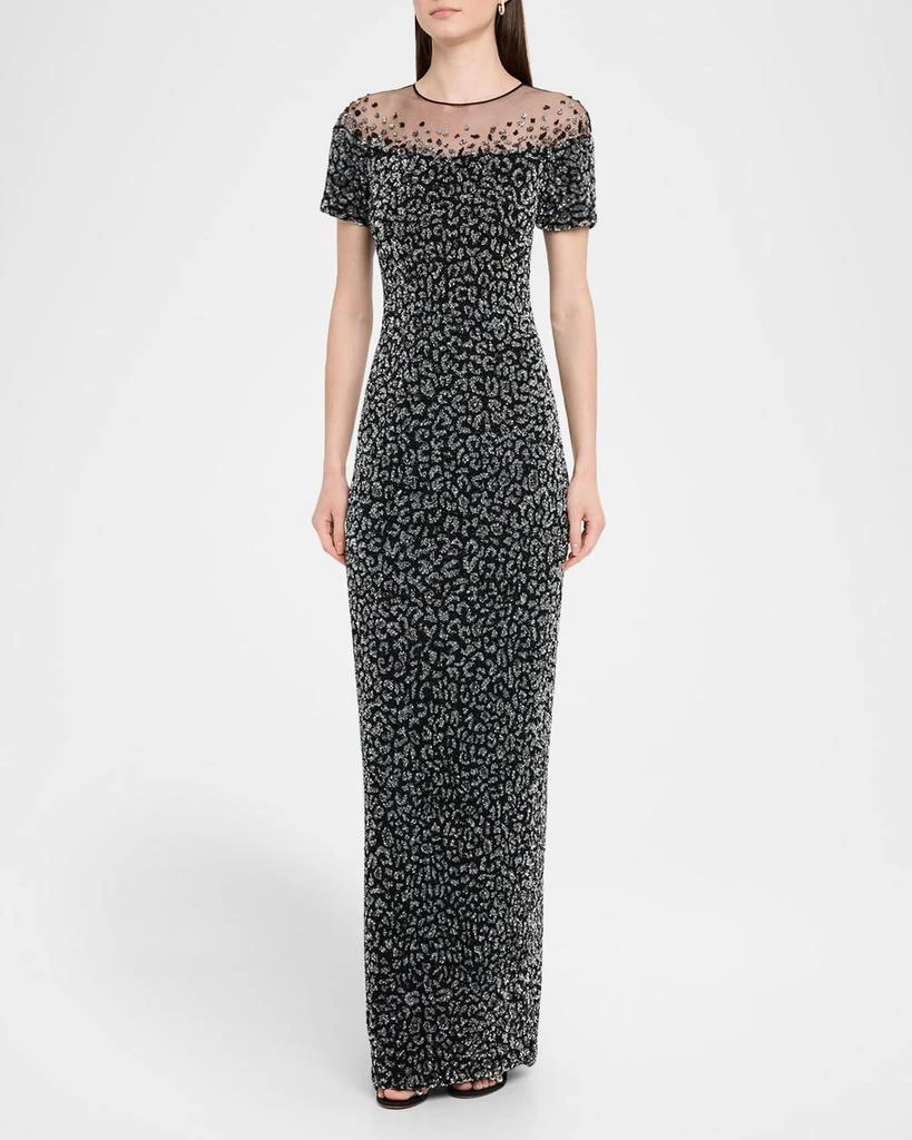 Pamella Roland Leopard Sequined Off-The-Shoulder Illusion Gown 2