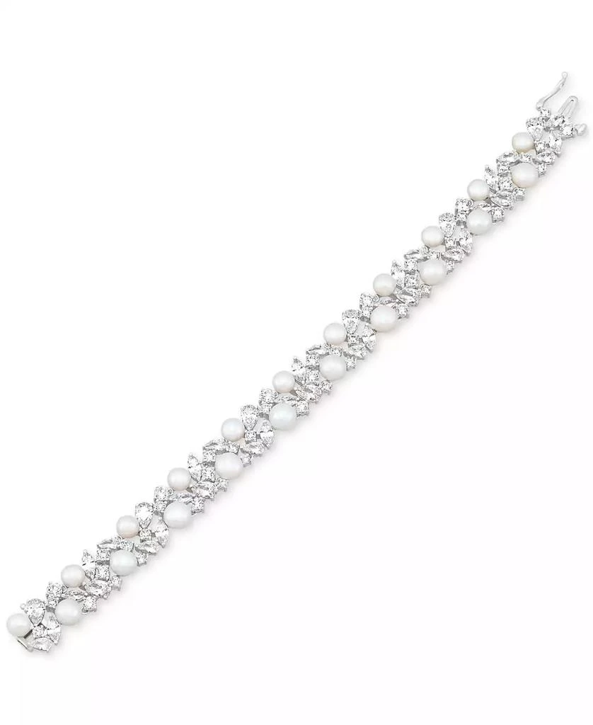 Arabella Cultured Freshwater Pearl (5 - 6-1/2mm) & Cubic Zirconia Statement Bracelet in Sterling Silver 2