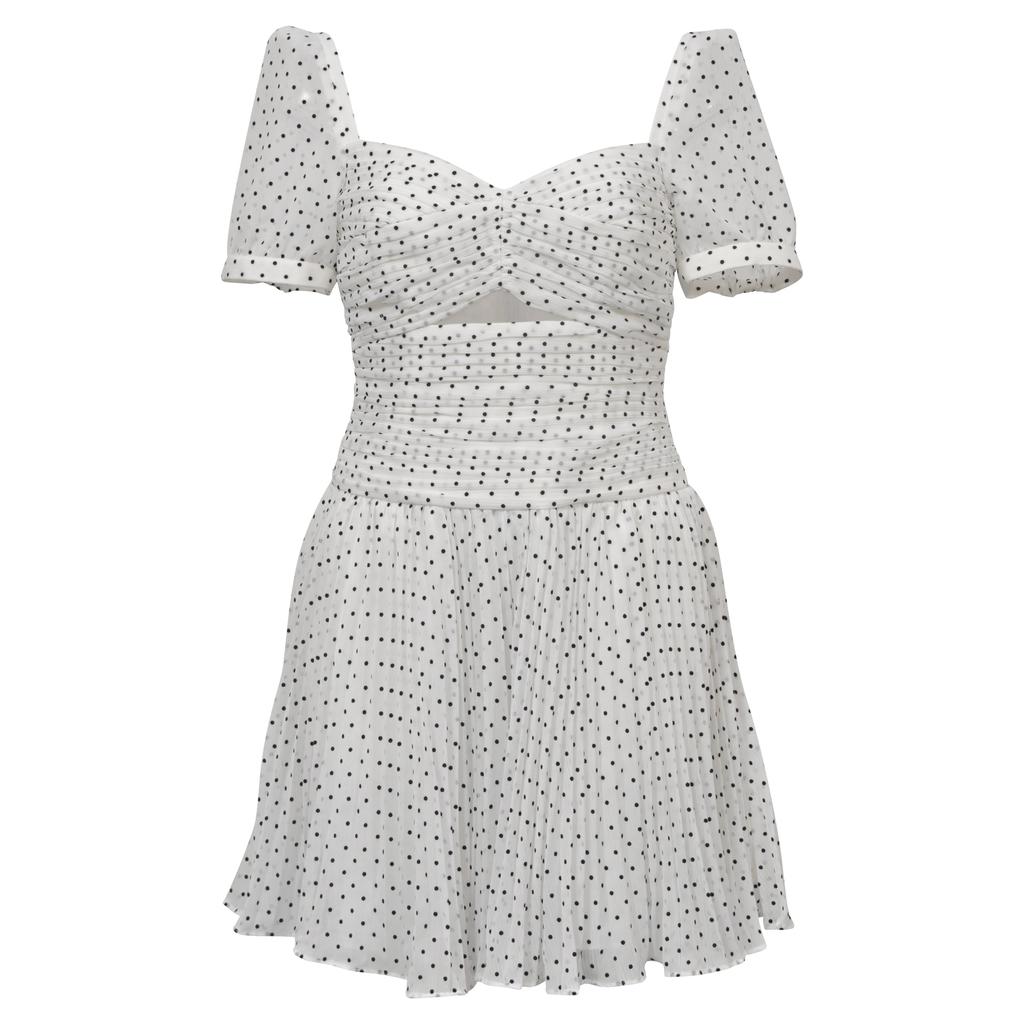 self-portrait PF25020SWWHITE 関税送料込 Self Portrait Polka Dot Mini Dress in White Polyester
