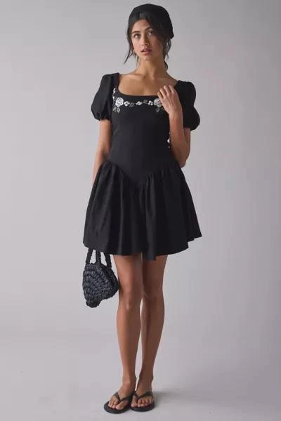 Kiss The Sky Kiss The Sky Floral Embroidered Puff Sleeve Open Bow-Back Mini Dress 2