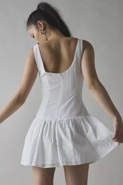 Kiss The Sky Kiss The Sky Eyelet Boatneck Drop Waist Mini Dress 3
