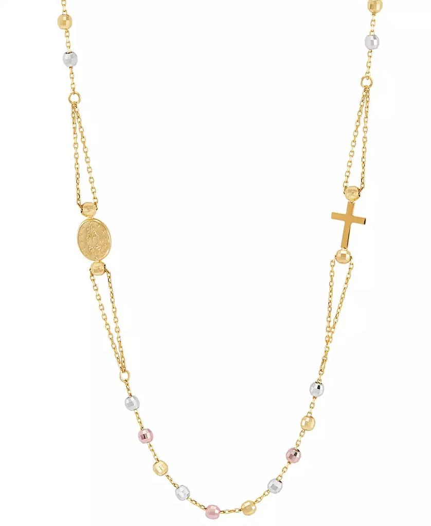 Macy's Cross & Medallion 17-1/2" Rosary Necklace in 10k Tricolor Gold 1