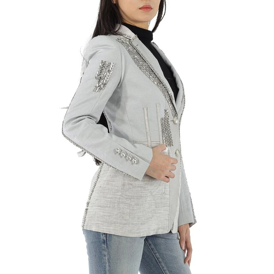 Burberry Grey Melange Technical Linen Blazer with Crystal Embroidery 3
