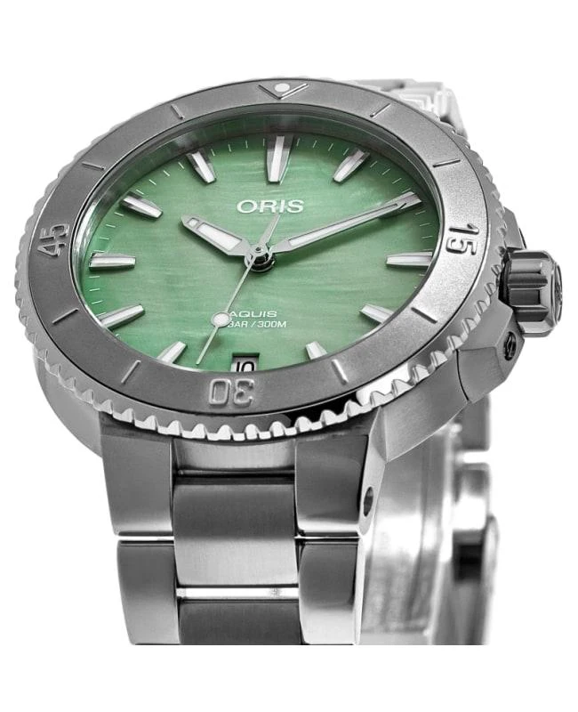 Oris Oris Aquis Date Green Mother of Pearl Dial Steel Unisex Watch 01 733 7770 4157-07 8 18 05P 2
